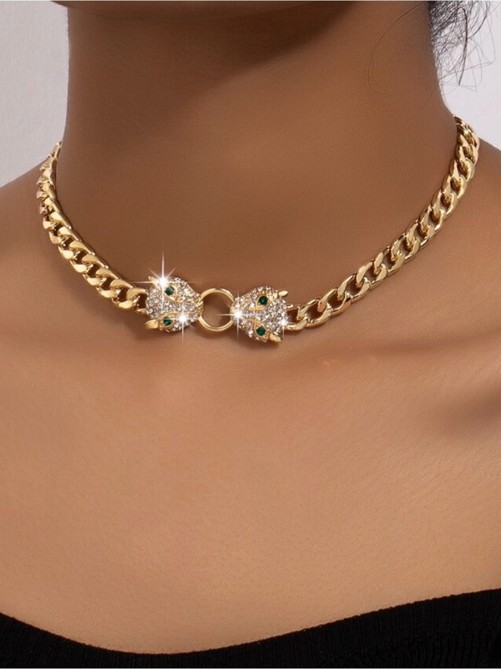 Gold Lion Head Chain Choker Necklace - Women Jewelry